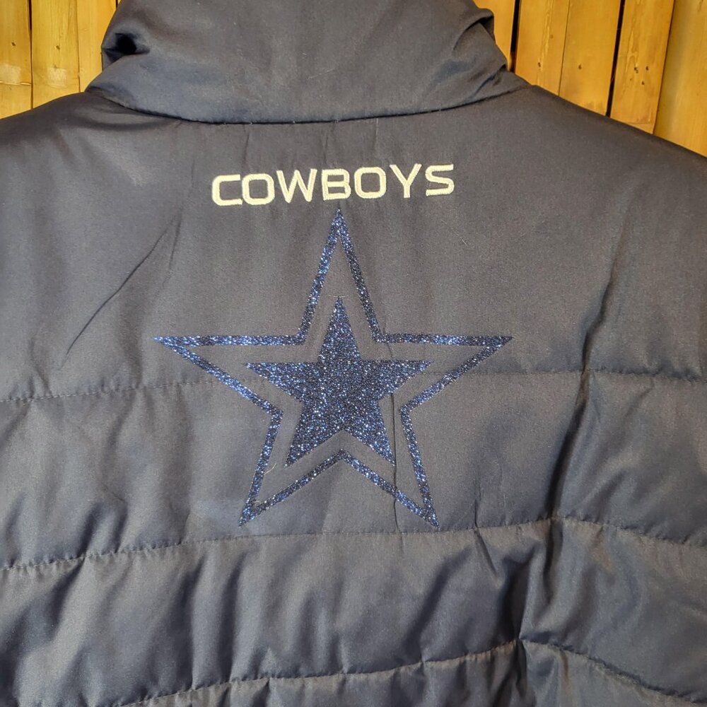 NFL Team Apparel Dallas Cowboys Reversable Puffer Vest Womans XXL Blue/Gray - Picture 3 of 10